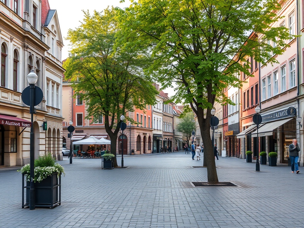 Mapa przedstawiająca infrastrukturę Augustowa z zaznaczonymi punktami usługowymi i kluczowymi lokalizacjami.